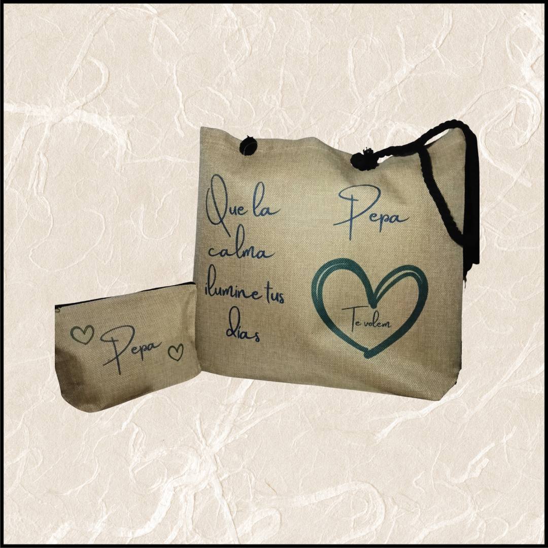 Pack con bolso yute y neceser.