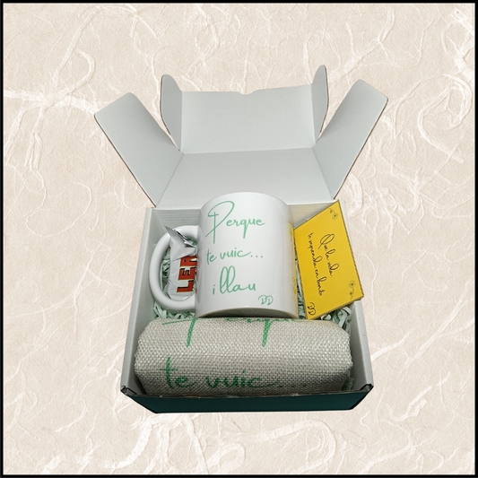 Pack regalo con taza personalizada y bolsa tote personalizada. Regalos DD