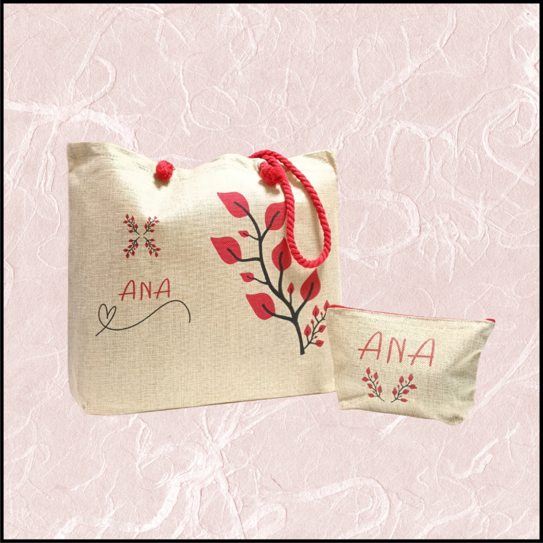 Pack regalo con bolso de yute personalizado y neceser personalizado