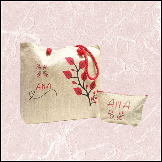 Pack regalo con bolso de yute personalizado y neceser personalizado