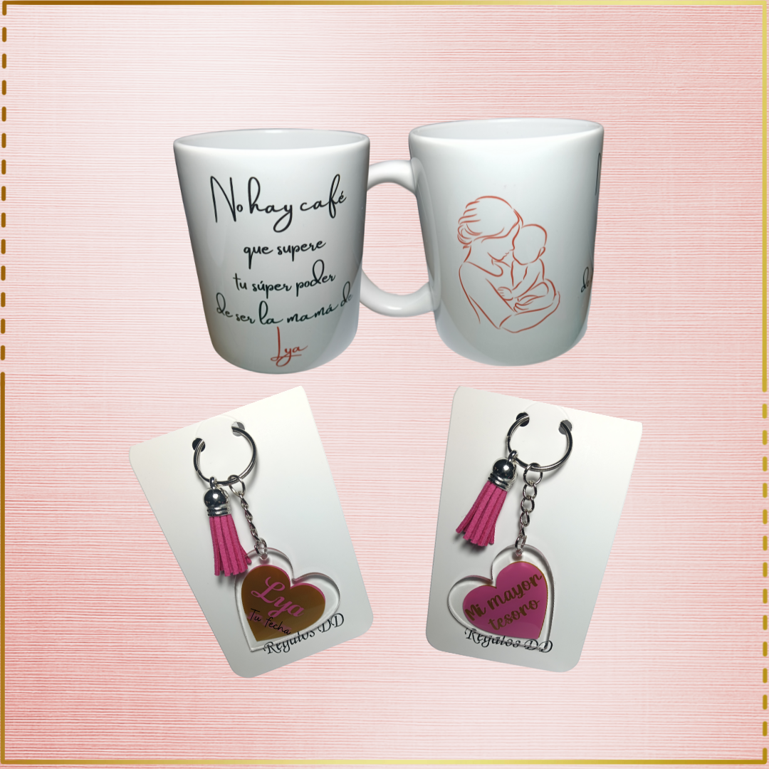 Pack regalo taza más llavero personalizado
