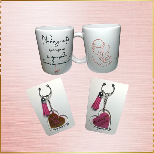 Pack regalo taza más llavero personalizado